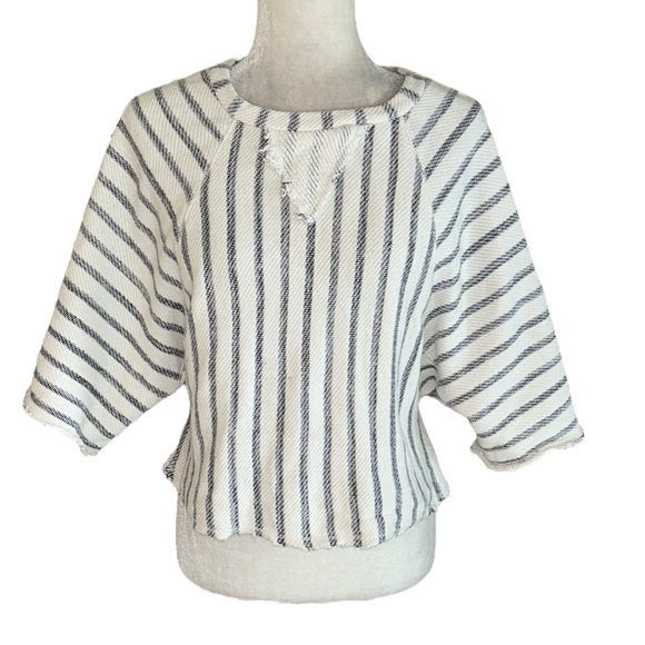 Anthropologie Dolan Coastal Stripes Terry Frayed Cropped Pullover Top - M - Picture 4 of 16